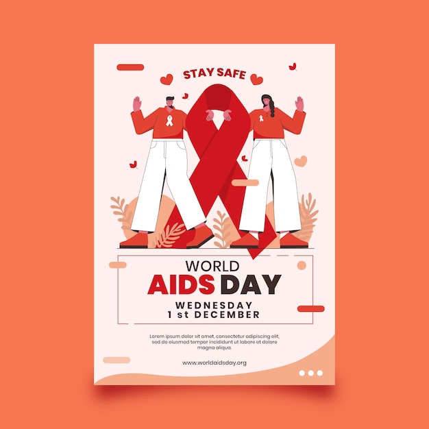 Free Vector hand drawn flat world aids day vertical poster template