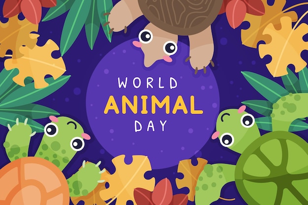 Hand drawn flat world animal day background