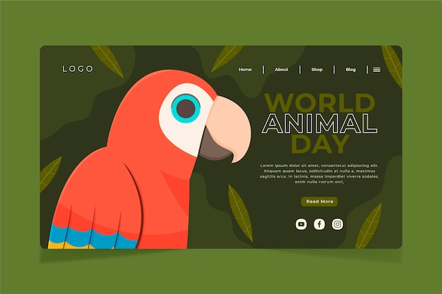 Free Vector hand drawn flat world animal day landing page template