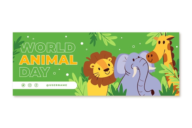 Hand drawn flat world animal day social media cover template