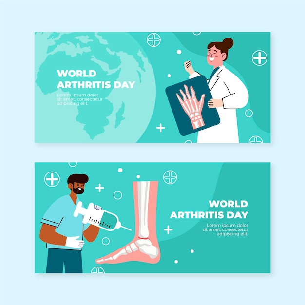 Free Vector hand drawn flat world arthritis day horizontal banners set