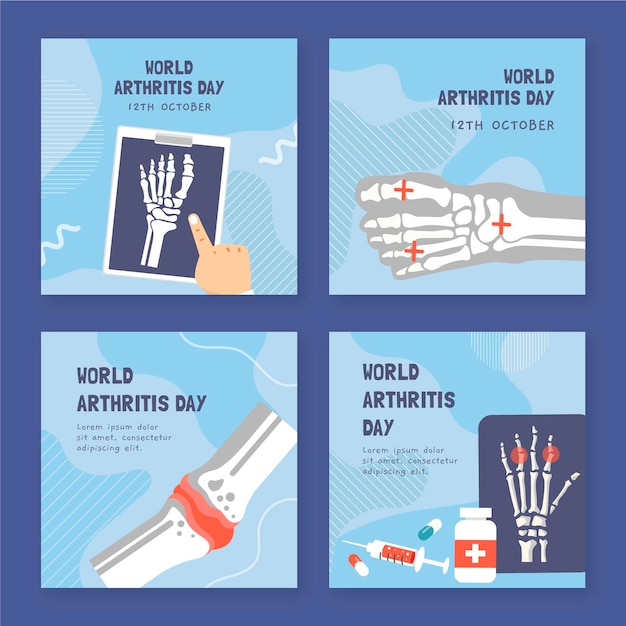 Free vector hand drawn flat world arthritis day instagram posts collection