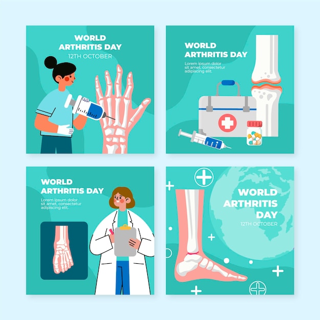 Free Vector hand drawn flat world arthritis day instagram posts collection