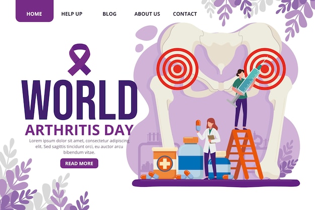 Hand drawn flat world arthritis day landing page template