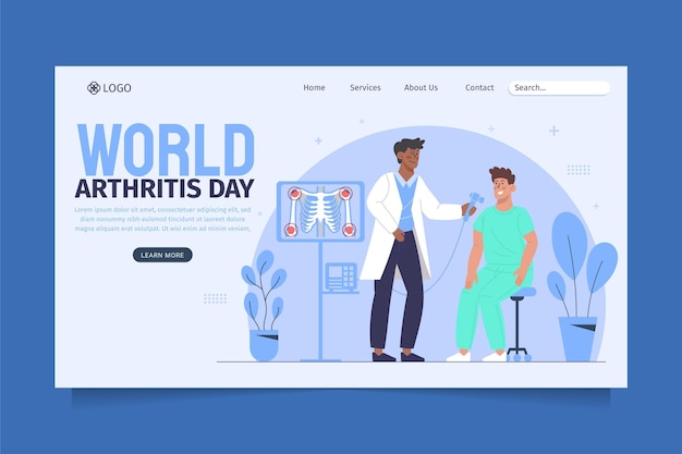 Hand drawn flat world arthritis day landing page template