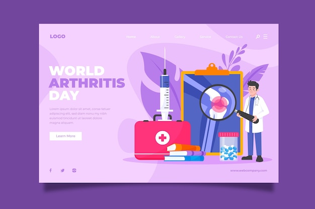 Hand drawn flat world arthritis day landing page template