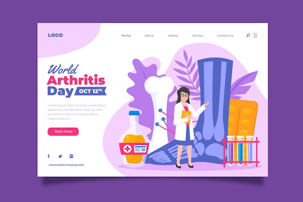 Hand drawn flat world arthritis day landing page template