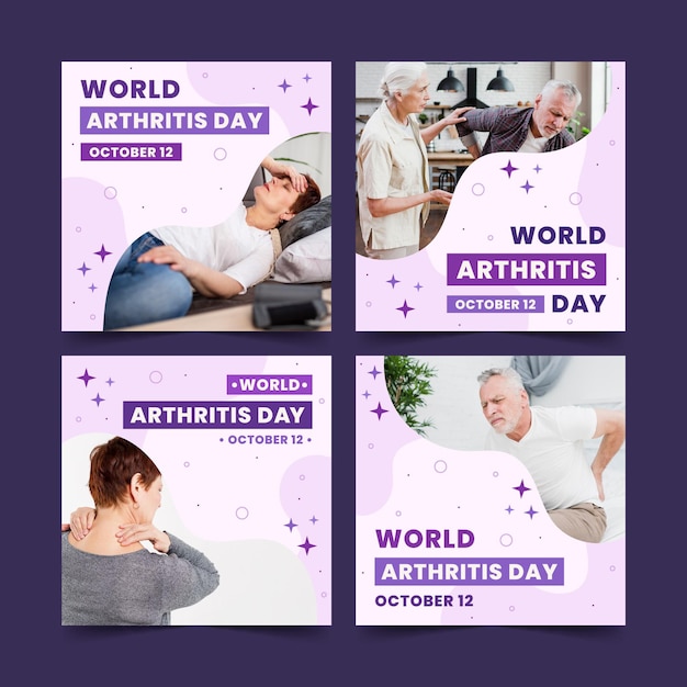 Hand drawn flat world arthritis day posts collection with photo