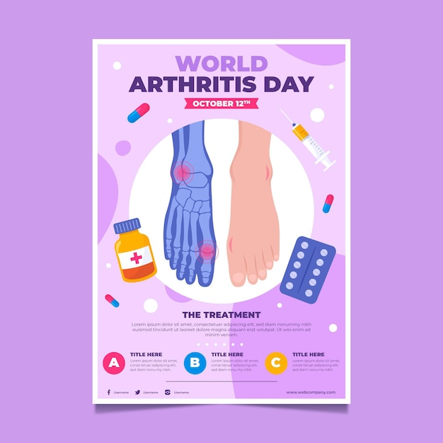 Hand drawn flat world arthritis day vertical flyer template