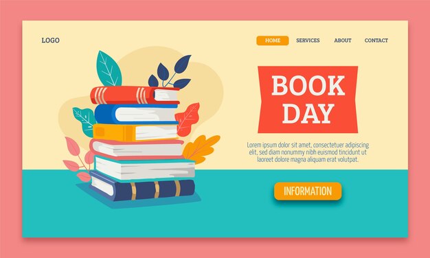 Hand drawn flat world book day landing page