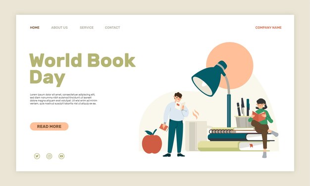 Hand drawn flat world book day landing page