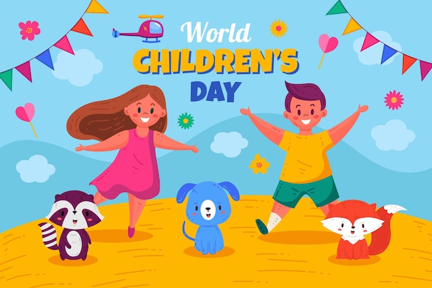 Hand drawn flat world children's day background