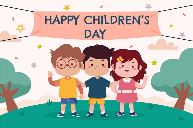 Hand drawn flat world children's day background