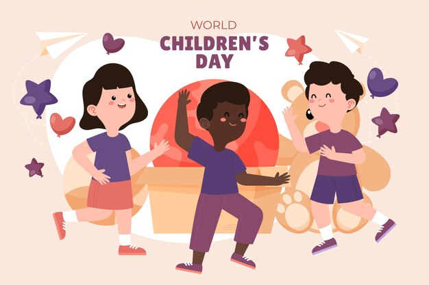 Hand drawn flat world children's day background