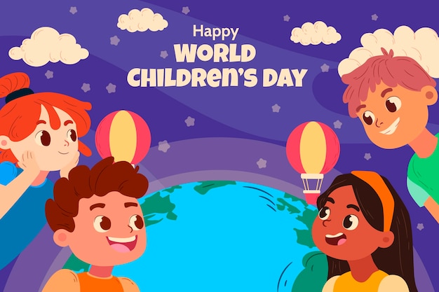 Hand drawn flat world children's day background