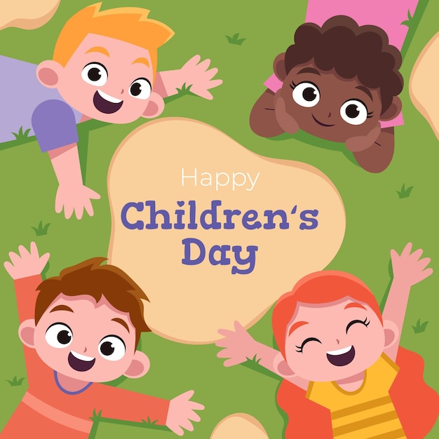 Hand drawn flat world children's day background