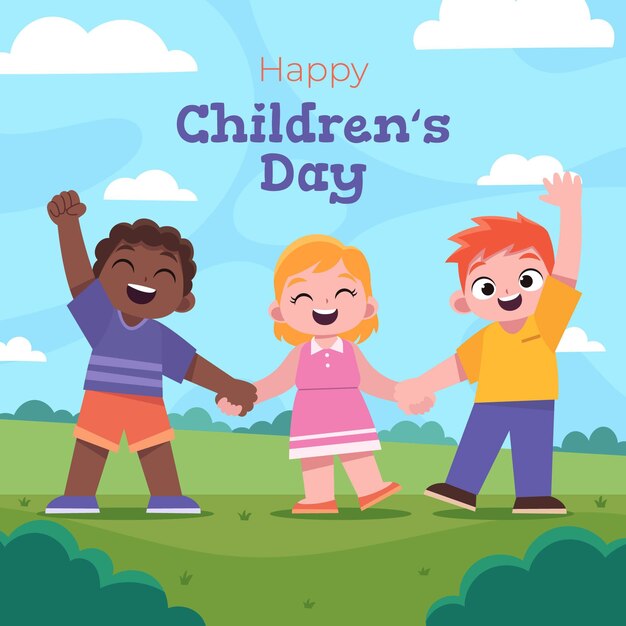 Hand drawn flat world children's day background