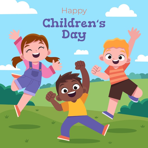 Hand drawn flat world children's day background