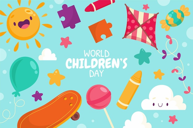 Hand drawn flat world children's day background