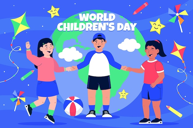 Hand drawn flat world children's day background