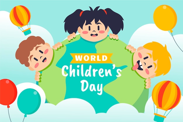 Hand drawn flat world children's day background