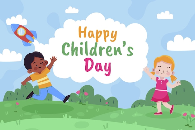 Hand drawn flat world children's day background