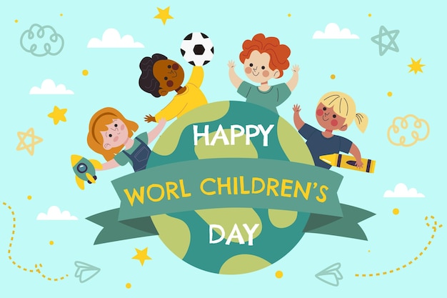 Hand drawn flat world children's day background