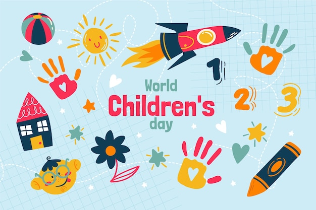 Hand drawn flat world children's day background