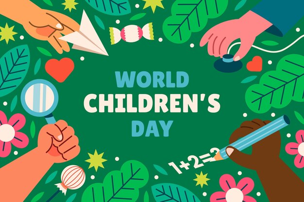 Hand drawn flat world children's day background