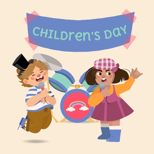 Hand drawn flat world children's day illustration