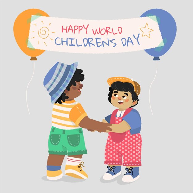 Hand drawn flat world children's day illustration