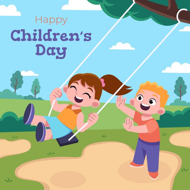 Hand drawn flat world children's day illustration