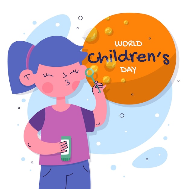 Hand drawn flat world children's day illustration