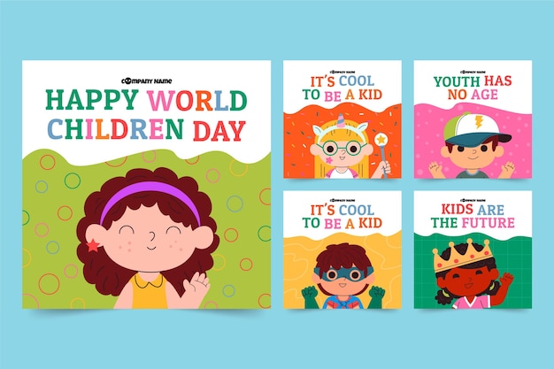 Free Vector hand drawn flat world children's day instagram posts collection