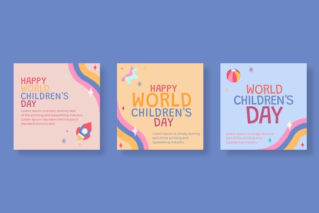 Hand drawn flat world children's day instagram posts collection