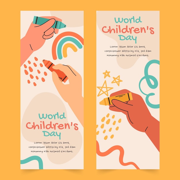 Free vector hand drawn flat world children's day vertical banners set