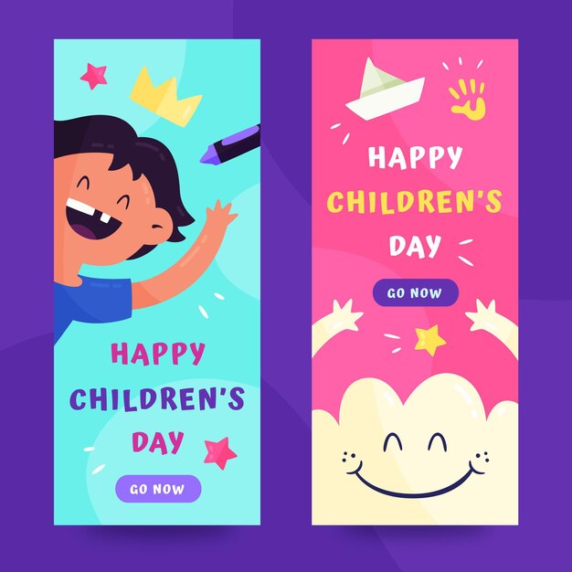 Hand drawn flat world children's day vertical banners set