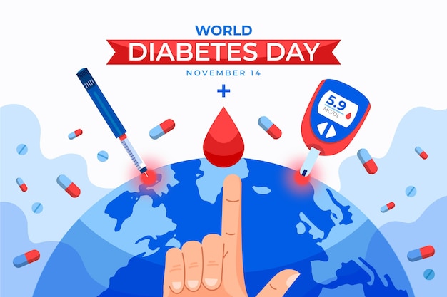 Hand drawn flat world diabetes day background