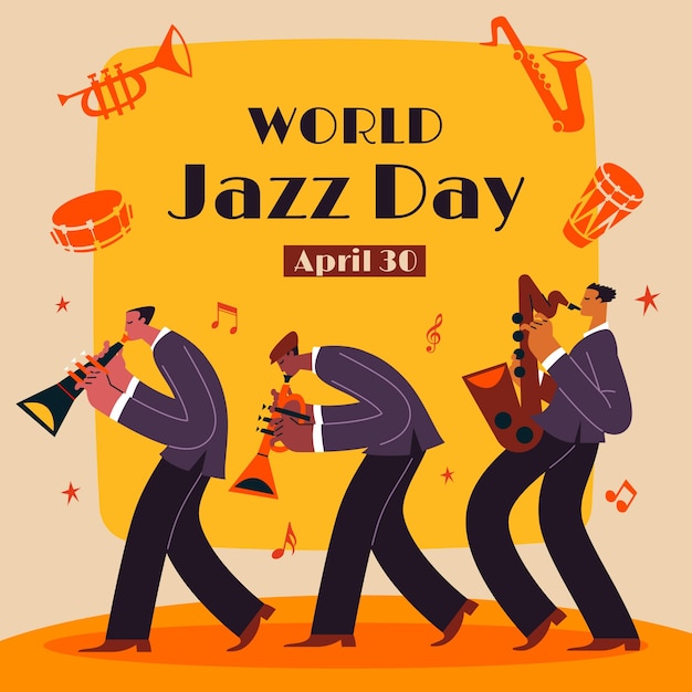 Free Vector hand drawn flat world jazz day illustration