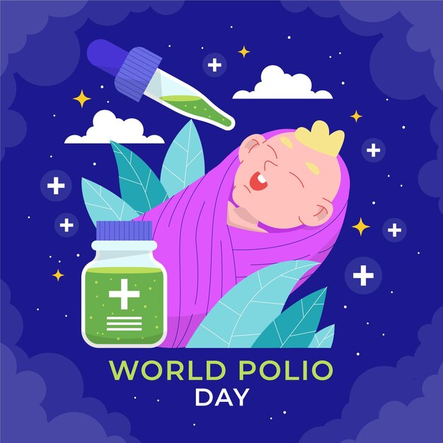 Hand drawn flat world polio day illustration