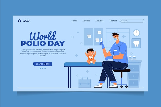 Hand drawn flat world polio day landing page template