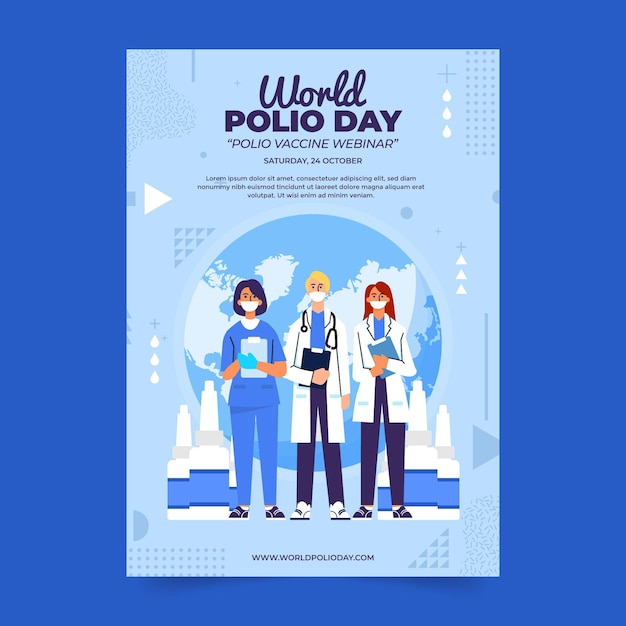 Hand drawn flat world polio day vertical flyer template