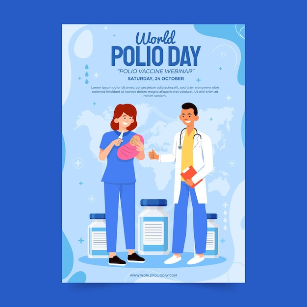 Hand drawn flat world polio day vertical flyer template