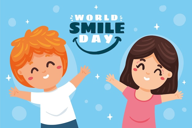 Hand drawn flat world smile day background