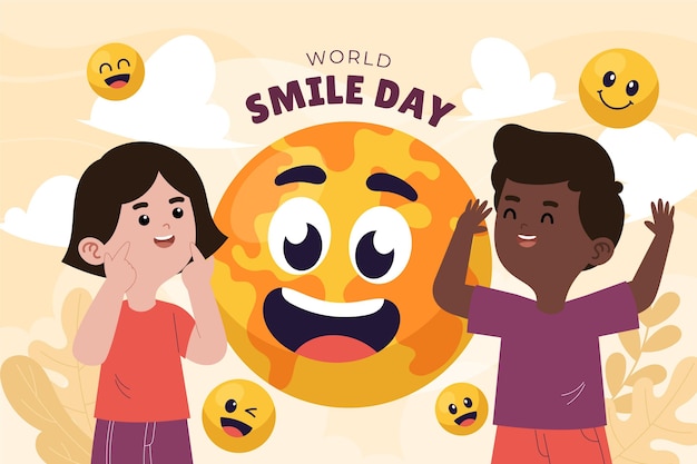 Free Vector hand drawn flat world smile day background