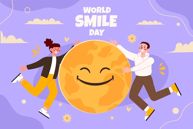 Hand drawn flat world smile day background