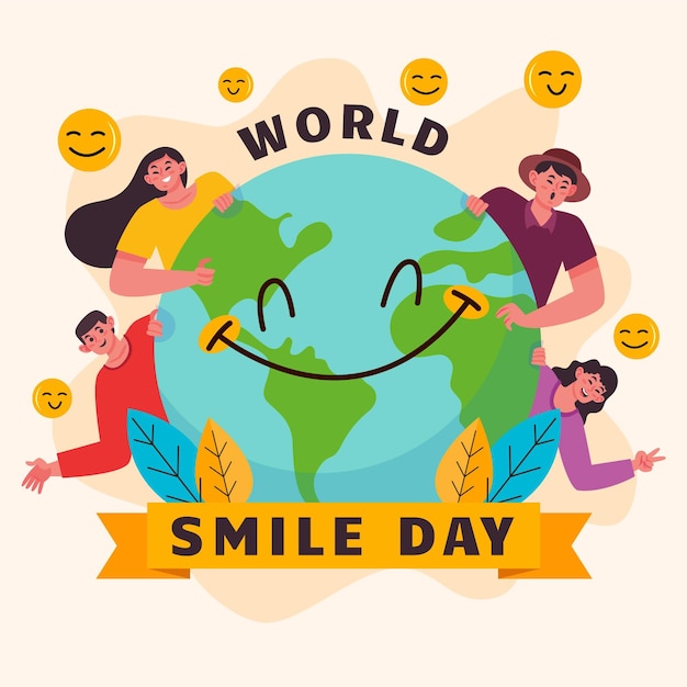 Hand drawn flat world smile day background