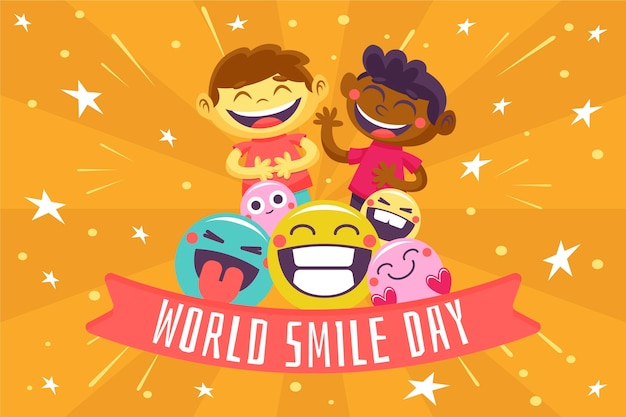 Hand drawn flat world smile day background