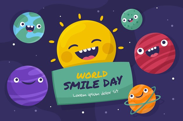 Hand drawn flat world smile day background