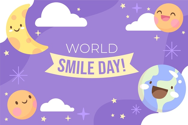 Hand drawn flat world smile day background